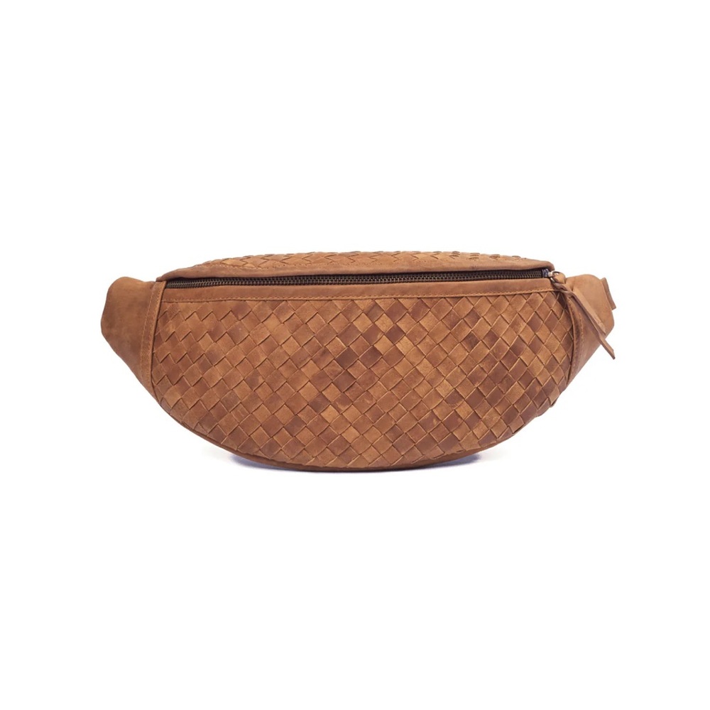 Brown Woven Leather Belt Bag